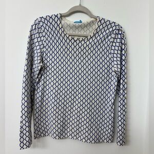 J. McLaughlin Cream and Blue Knit Top